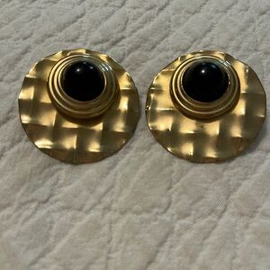 VINTAGE 80s gold black circle statement earrings
